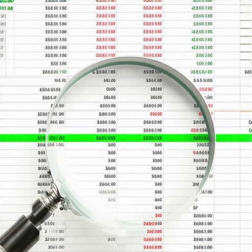 A detailed view of a magnifying glass focusing on a financial ledger to identify profitable and unprofitable business accounts.