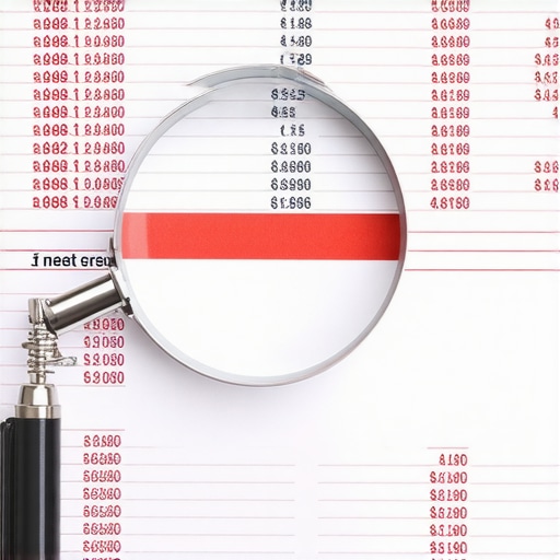 Magnifying glass detecting accounting errors A magnifying glass over a financial document showing a reconciliation error.