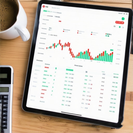 Tablet showing financial growth charts on a wooden desk