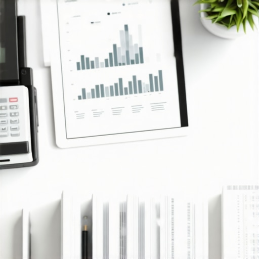 Minimalist home office setup for financial document management.