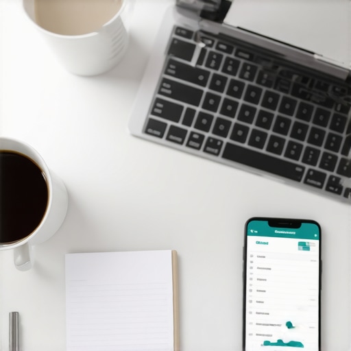 Maintaining accurate accrual accounting software Laptop showing financial dashboard next to smartphone with receipt app for clean business bookkeeping.