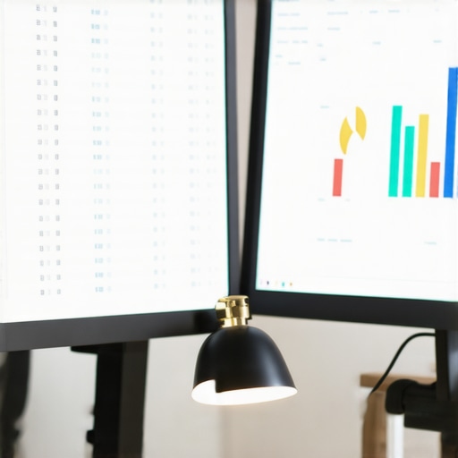 Managing Non-Profit Financial Compliance via Dual Monitor Setup A workspace showing a spreadsheet and a financial report on two screens for non-profit audit preparation.