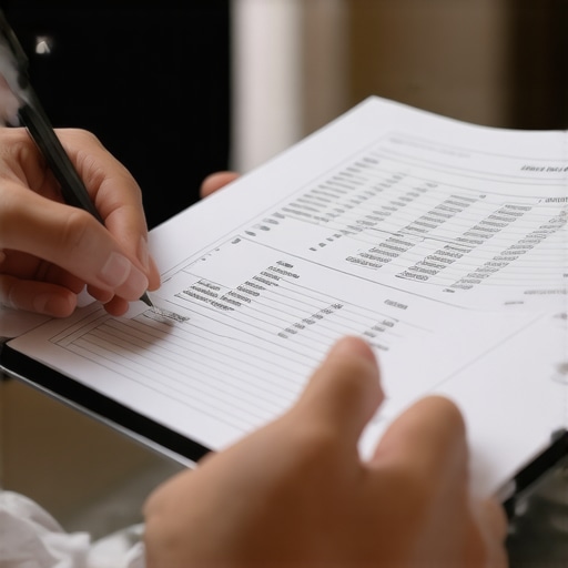 A person comparing physical bank statements to digital accounting software to find errors.