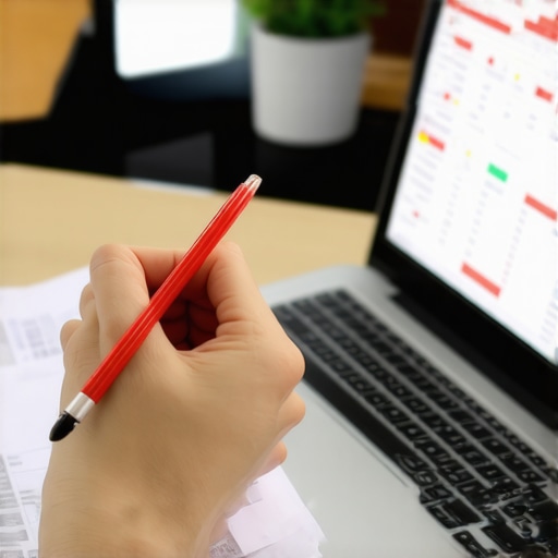 Accountant checking bank statement against digital ledger for discrepancies