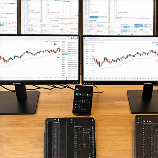 Modern Accounting Tech Stack for Scaling Businesses Professional dual-monitor workspace showing financial dashboards and accounting software.