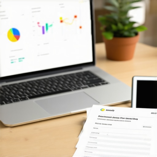 A clean desk with financial software and tools representing organized business scaling and payroll management.
