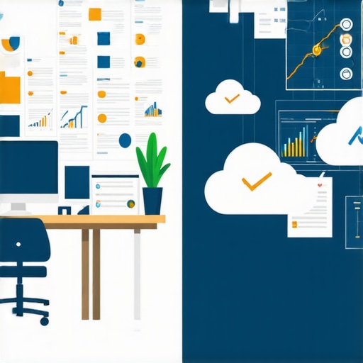 A comparison of old-fashioned paper bookkeeping and modern cloud-based financial dashboards for small businesses.