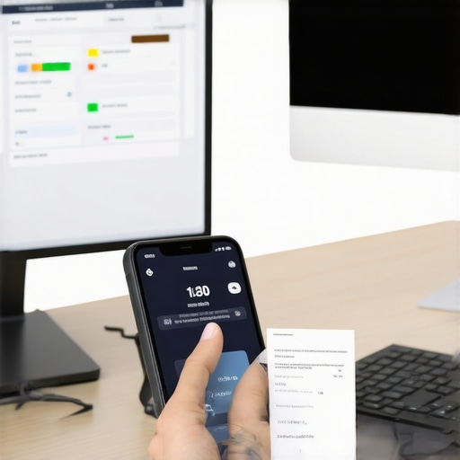 Professional accounting software and receipt scanning app setup for a small business owner.