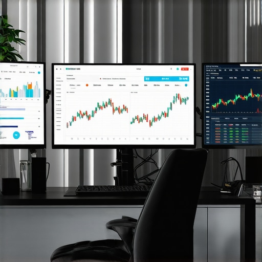 Professional digital accounting tools and real-time financial reporting monitors in a modern office.