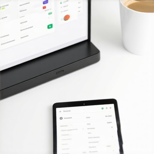 Modern Digital Financial Management Stack A clean desk setup showing digital tools for payroll and tax reconciliation.
