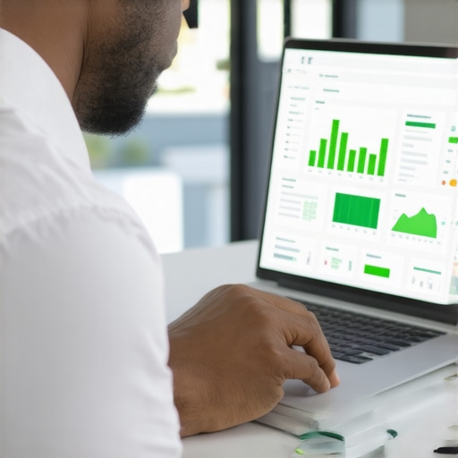 Modern Digital Ledger Management A business owner managing a clean digital ledger on a laptop and tablet