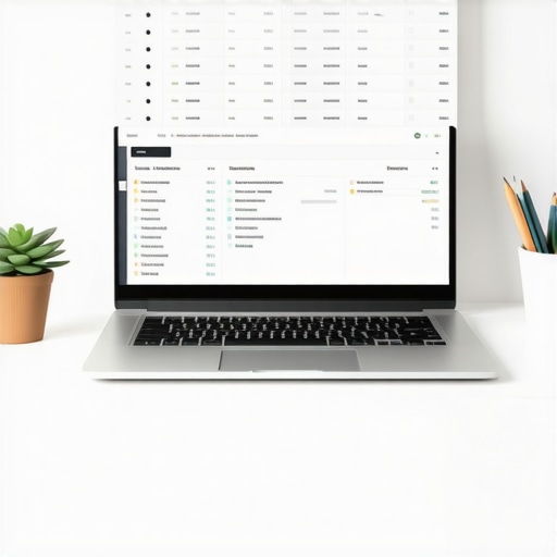 Modern Financial Management Workspace Professional laptop displaying financial charts on a clean desk