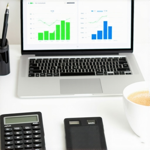 Laptop screen displaying business financial analytics and growth charts.