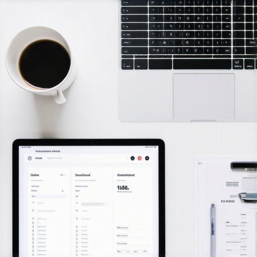 Professional desk setup showing accounting software and organized business documents for scaling.