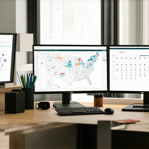Multi-State Tax Compliance Heat Map A digital dashboard showing a business's tax nexus status across different US states.