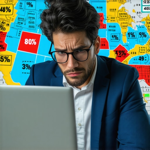 Navigating Multi-State Tax Nexus Complexity An illustration showing the complexity of hiring employees in different states and the resulting tax nexus risks.