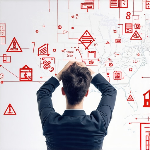 An illustration showing a business owner managing tax compliance across multiple states.