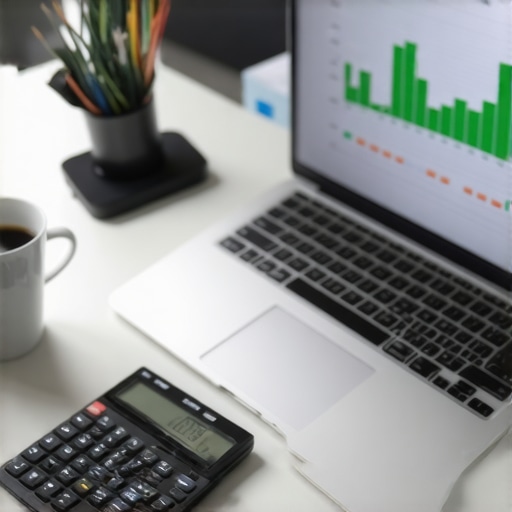Optimal Small Business Financial Tech Stack A workspace showing modern financial management tools and clean accounting dashboards.