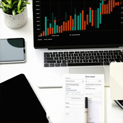 Optimized Modern Financial Tech Stack A clean workspace with a laptop and digital tools for business financial management and scaling.