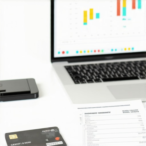 Organized Business Accounting Workspace A professional setup for managing business finances including a laptop and business credit card.