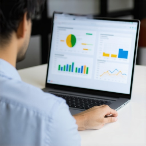Organized Business Financial Dashboard Small business owner managing financial data and ledger on a laptop