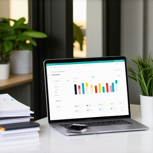Organized Digital Financial Workspace A modern desk setup showing the transition from paper to digital financial management.