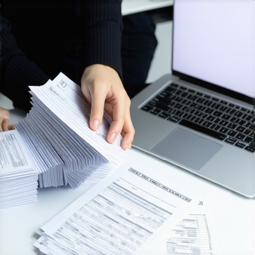 Hands organizing receipts and a laptop showing a clean financial ledger for a small business.