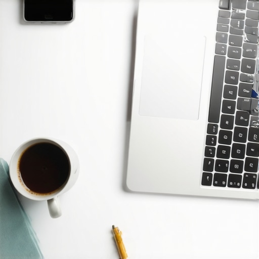 A clean desk with a laptop showing financial charts and a notebook, representing a business owner performing a monthly financial check.