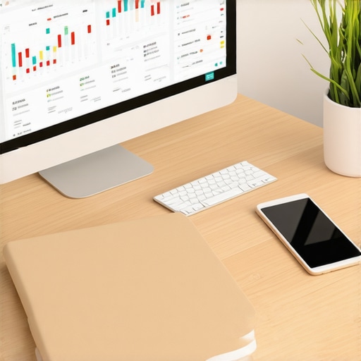 A modern workspace with cloud accounting software and financial reports on dual monitors.