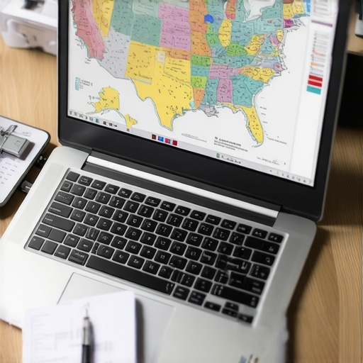 A laptop and tax documents representing multi-state business compliance.