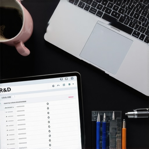 Close-up of a digital R&D checklist and accounting software on a desk.