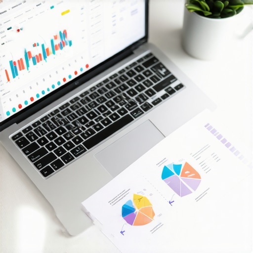 Close up of financial planning tools and digital charts for business strategy.