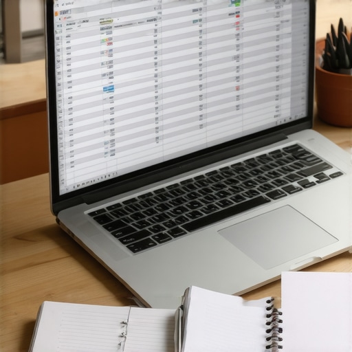 A clean workspace with a laptop showing financial data and a notebook for audit trails.