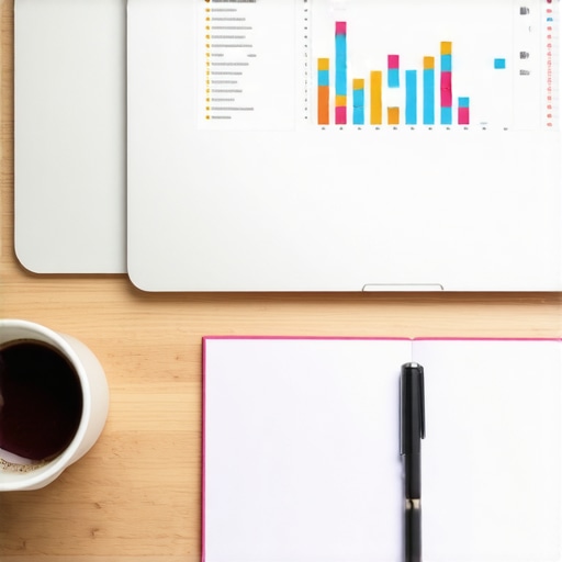 Professional Business Financial Planning Setup A clean workspace showing a financial dashboard and notebook used for business cash flow forecasting.