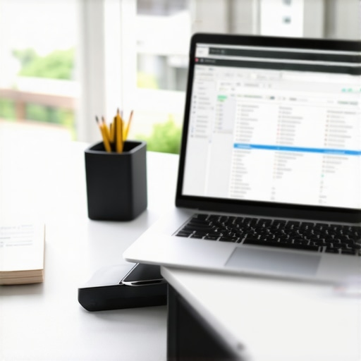 A workspace organized for digital document management and asset tracking for small business tax preparation.