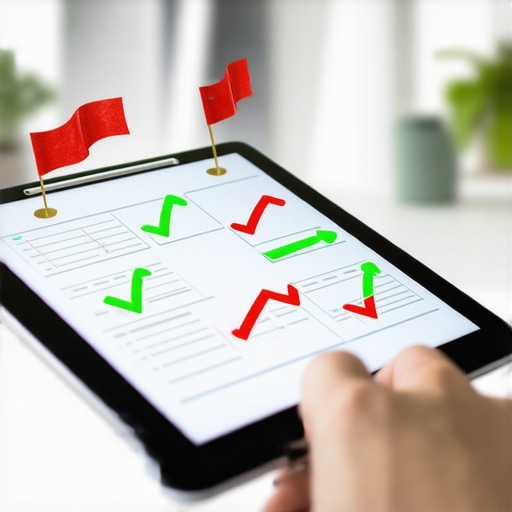 Professional Financial Audit Visualization A tablet displaying a detailed financial audit trail with compliance indicators.