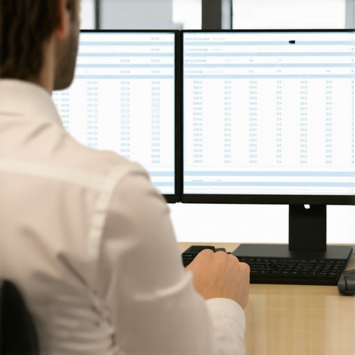 An accountant analyzing corporate financial ledgers to ensure bookkeeping accuracy and tax readiness.