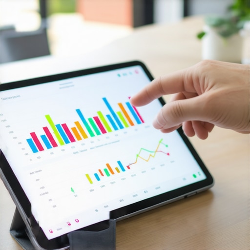 A digital tablet displaying a financial growth chart