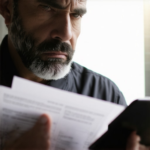 Business owner comparing digital bank statements and physical receipts for reconciliation