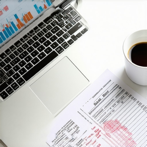 Reconciling Digital Books with Tax Realities Professional financial workspace with tax documents and accounting software for business reconciliation.