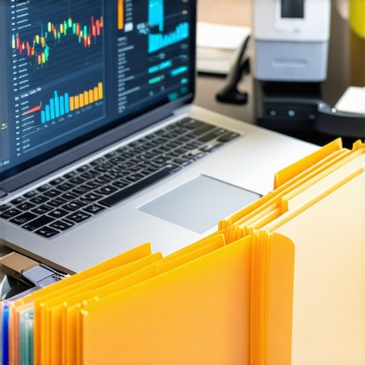A desk with a laptop and external drive showing organized financial records for audit protection.