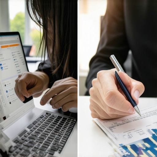 Two different people handling separate parts of a business financial transaction to prevent fraud.