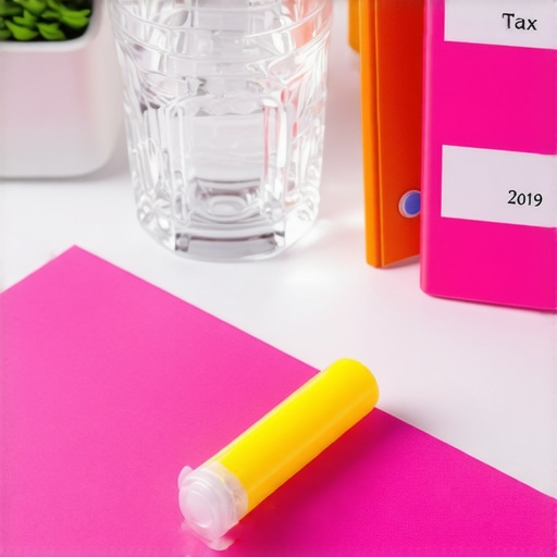 Organized tax folders and supplies on a desk.