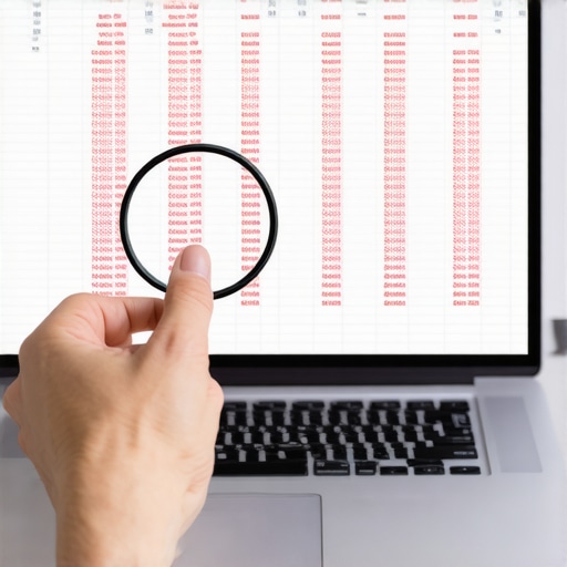 Spotting errors in digital financial reports A magnifying glass examining a financial spreadsheet on a laptop screen to illustrate the need for human oversight in accounting software.