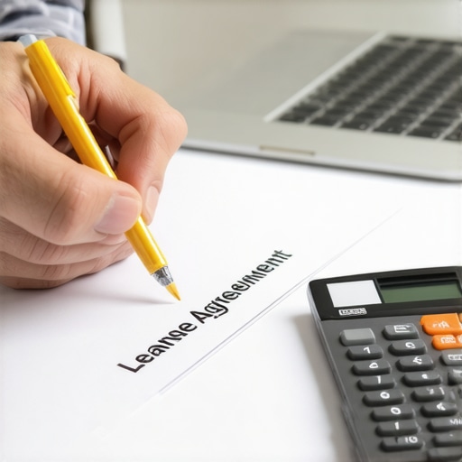 Strategic Lease Document Review Close-up of a person highlighting key terms in a commercial lease agreement for accounting purposes.