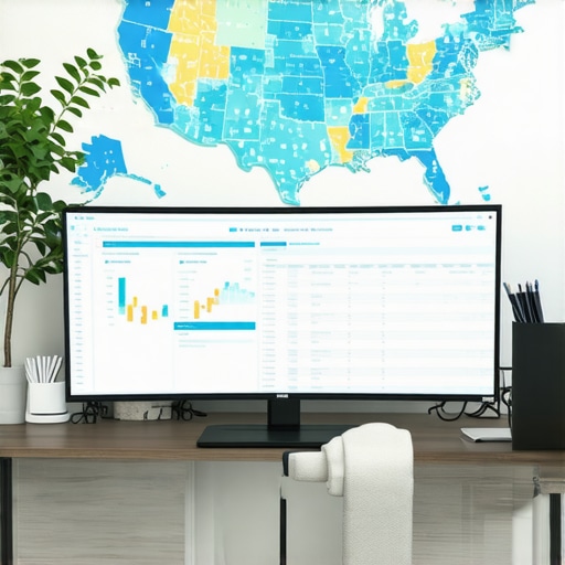 A desk with financial data and a US map representing the complexities of multi-state business tax compliance.