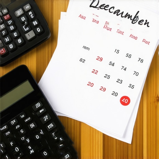 A desk with a December calendar and business receipts illustrating year-end tax planning.