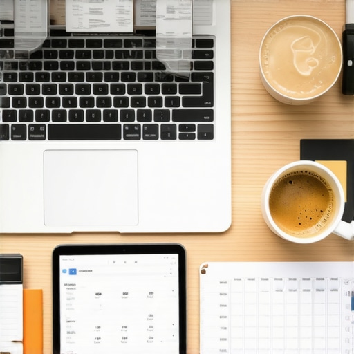Streamlined Accounting Tech Stack for Remote Business Compliance A modern workspace showing financial tools and a laptop for managing multi-state payroll and tax compliance.