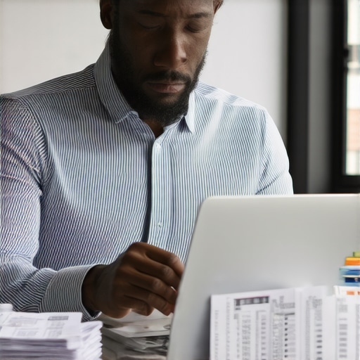 A business owner organizing documents to file a late tax return.