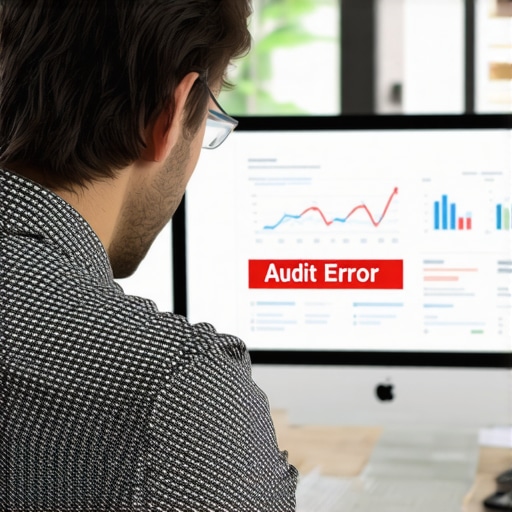 Close up of a computer screen showing accounting software errors and an audit warning.